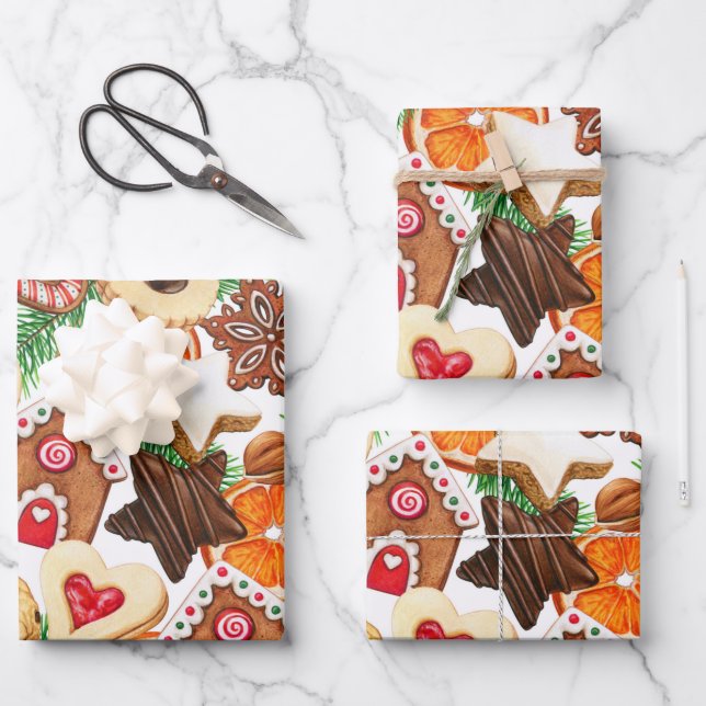 Orange Spice Christmas Cookies and Candy Wrapping Paper Sheet (Front)