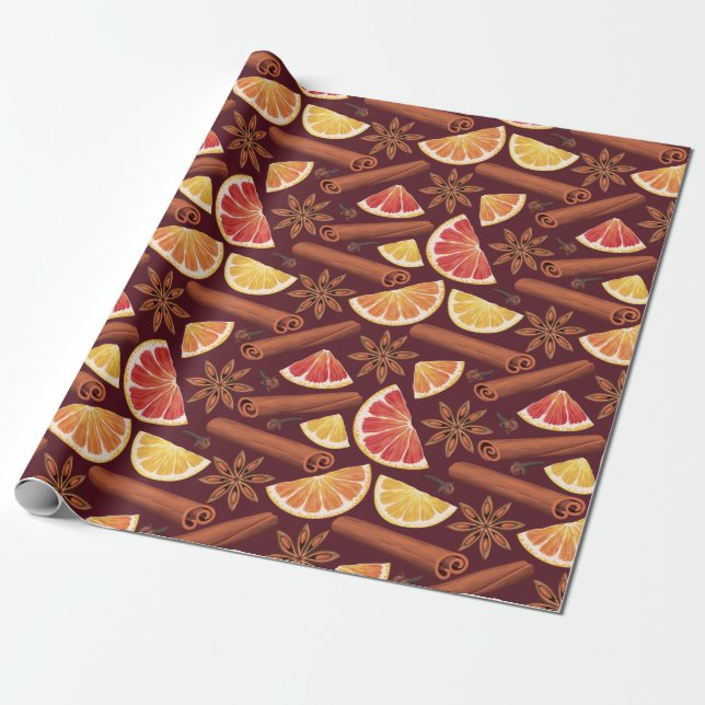 Orange Spice Christmas Wrapping Paper (Unrolled)