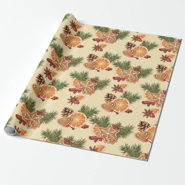 Orange Spice Christmas Wrapping Paper (Unrolled)