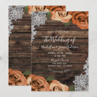 Orange Spice Floral Roses Rustic Wood Lace Wedding