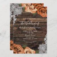 Orange Spice Floral Roses Rustic Wood Lace Wedding