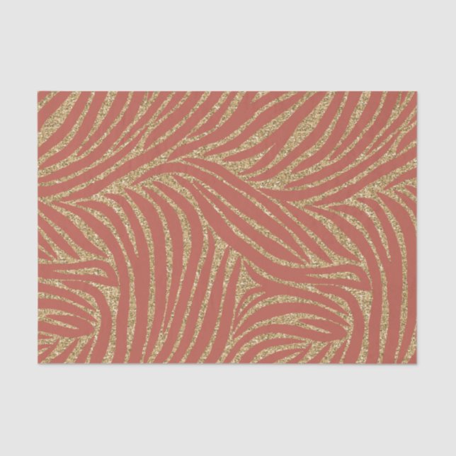 Orange Spice Gold Glitter Zebra Birthday  Tissue Paper (Front)