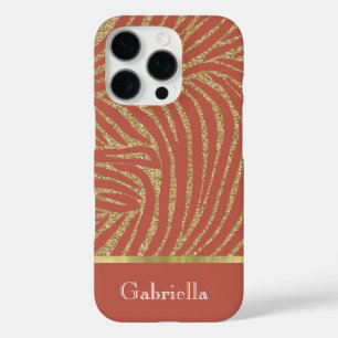 Orange Spice Gold Glitter Zebra iPhone 16 Pro Case