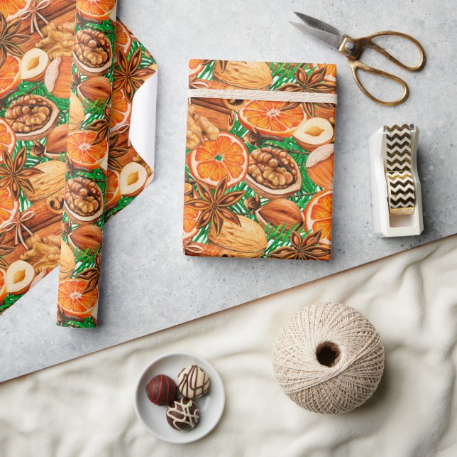 Orange Spices Fall Wrapping Paper (Crafts)