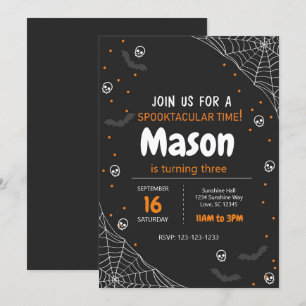 Orange Spider Web Halloween Birthday Invite