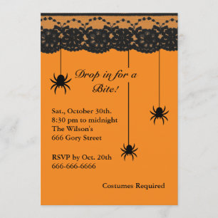 Orange Spiders and Lace Halloween Invitation