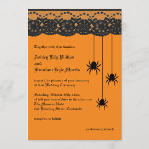 Orange Spiders and Lace Wedding Invitation