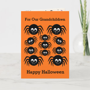 Orange Spiders Happy Halloween Grandchildren Card