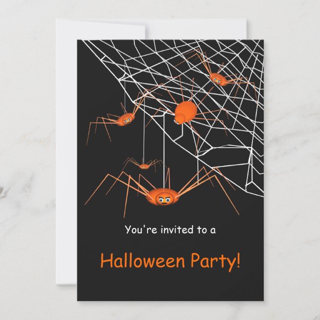 Orange Spiders Kids Halloween Party Invitation (Front)