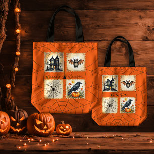 Orange Spiderweb Spooky Season Tote Bag