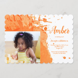 Orange Splash Photo Birthday Invitation