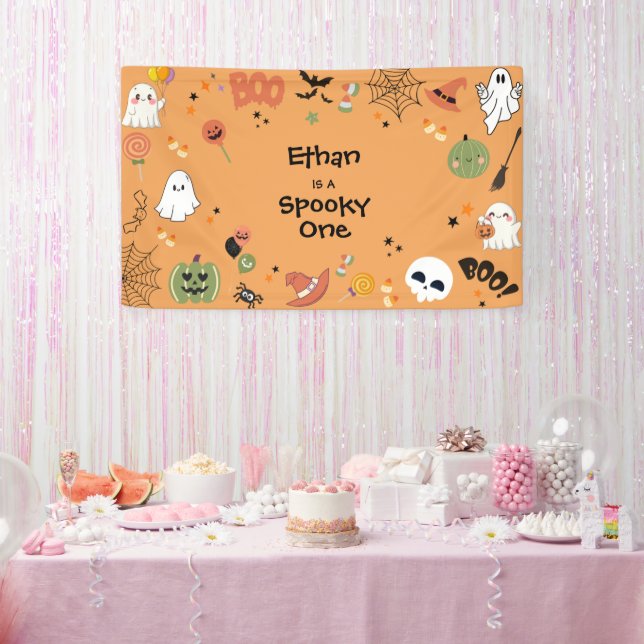 Orange Spooky One Cute Halloween 1st Birthday  Banner (Party)
