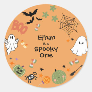 Orange Spooky One Cute Halloween 1st Birthday Classic Round Sticker