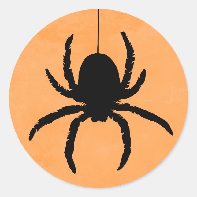 Orange Spooky Scary Halloween Spider Classic Round Sticker (Front)