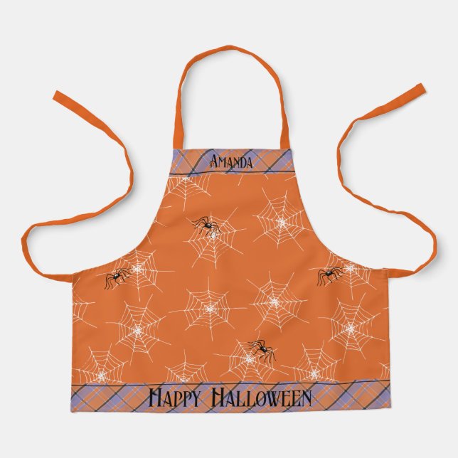 Orange Spooky Spiders Halloween Kids Apron (Front)