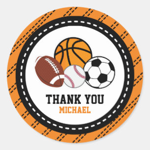Orange Sport All Star Party Thank You Favour Tag