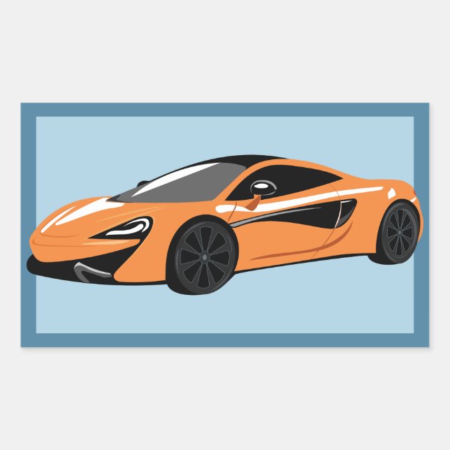 Orange Sports Car Invitation Rectangular Sticker (Front)