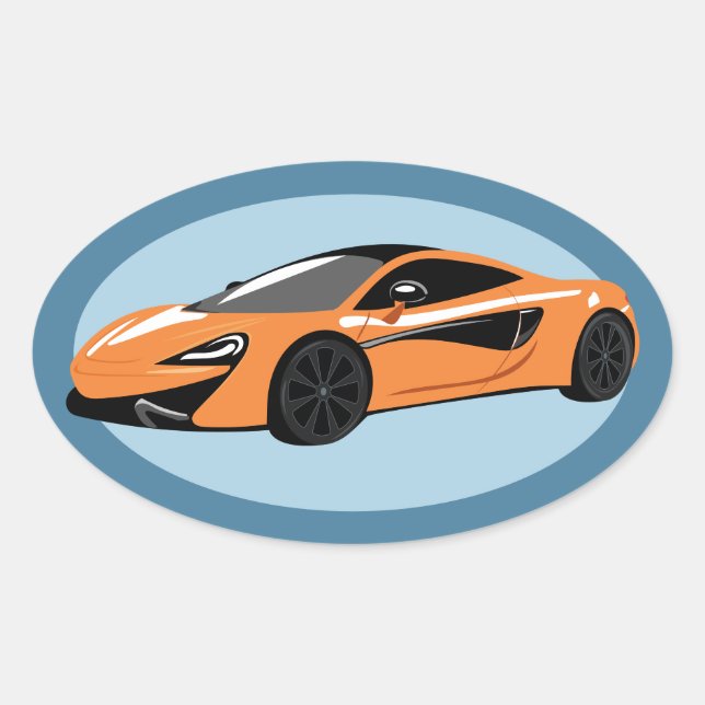 Orange Sports Car Oval Sticker (Front)