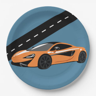 Orange Sports Car Paper Plate
