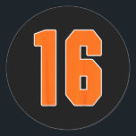 Orange Sports Number 16 Jersey Uniform Player Fan  Classic Round Sticker<br><div class="desc">Orange Sports Number 16 Jersey Uniform Player Fan</div>