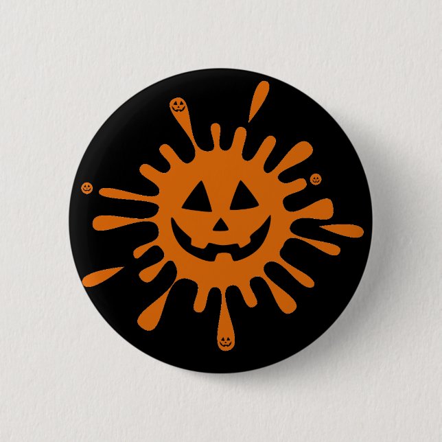 Orange spot with pumpkin face 6 cm round badge (Front)
