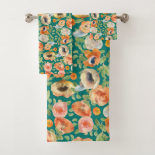 Orange Spring Flowers Bath Towel Set