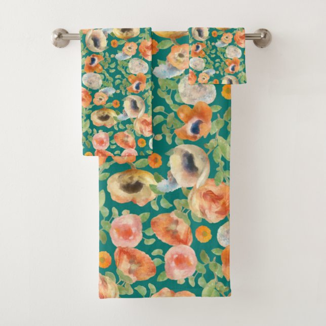 Orange Spring Flowers Bath Towel Set (Insitu)