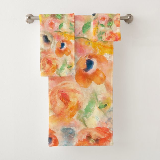 Orange Spring Flowers Bath Towel Set (Insitu)