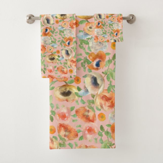 Orange Spring Flowers Bath Towel Set (Insitu)