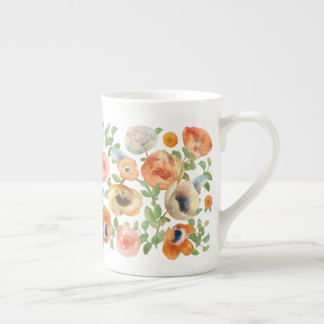 Orange Spring Flowers Bone China Mug (Right)