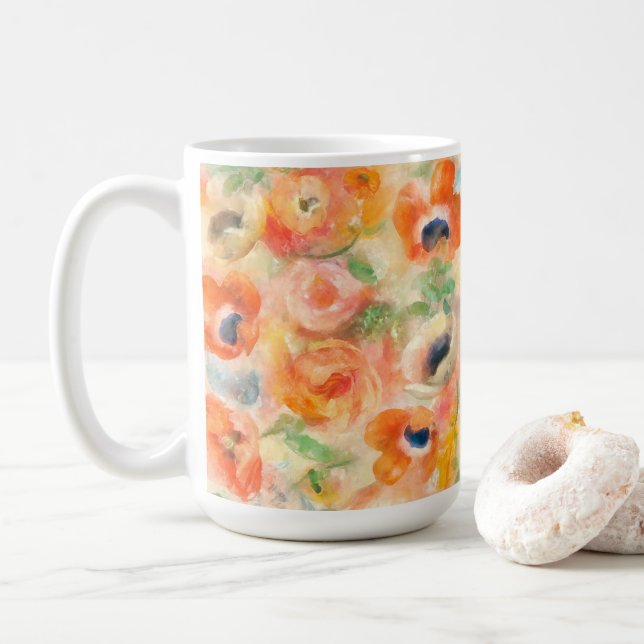 Orange Spring Flowers Coffee Mug (With Donut)