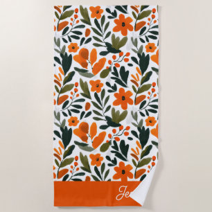 Orange Spring Flowers Elegant Floral Pattern Name  Beach Towel