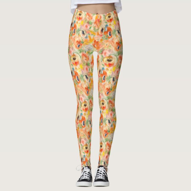 Orange Spring Flowers Leggings (Front)