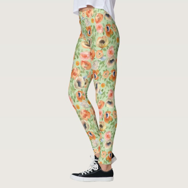 Orange Spring Flowers Leggings (Left)