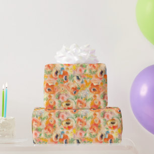 Orange Spring Flowers Pattern Wrapping Paper