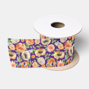 Orange Spring Flowers Satin Ribbon