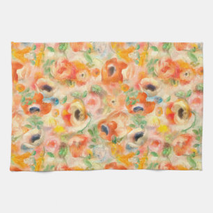 Orange Spring Flowers Tea Towel
