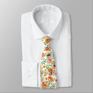 Orange Spring Flowers Tie