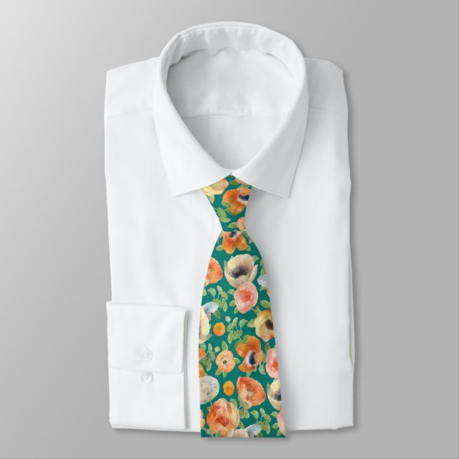 Orange Spring Flowers Tie (Tied)