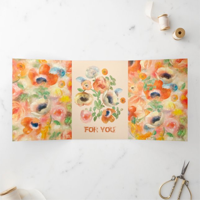 Orange Spring Flowers Tri-Fold Card (Inside)