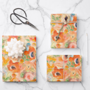 Orange Spring Flowers Wrapping Paper Sheet
