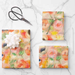 Orange Spring Flowers Wrapping Paper Sheet