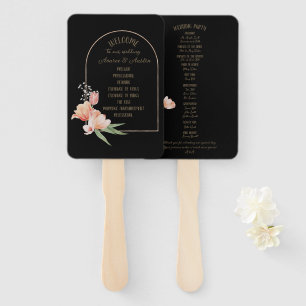 Orange Spring Tulips on Black Background Hand Fan