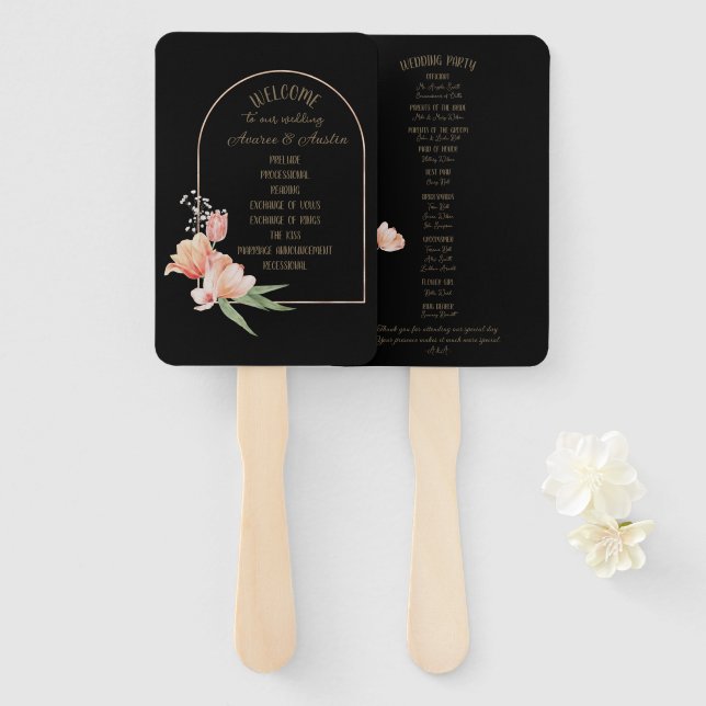 Orange Spring Tulips on Black Background Hand Fan (Front and Back)