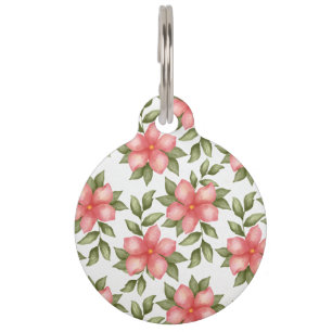 Orange spring watercolor flowers and vines pet tag