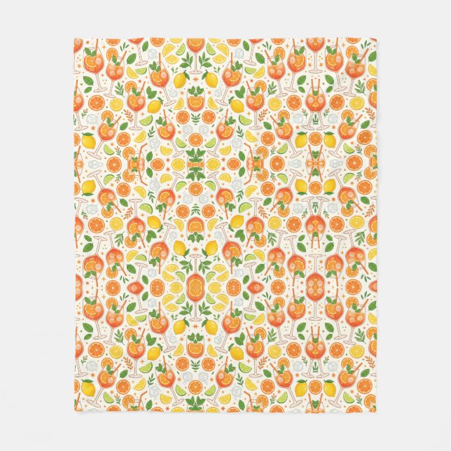 Orange Spritz Pattern Summer Cocktails Italian Ape Fleece Blanket (Front)