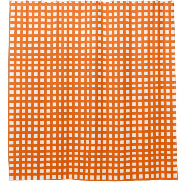 Orange square mesh grid  shower curtain (Front)