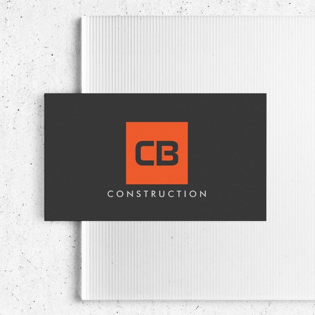 Orange Square Monogram Construction, Electrical Business Card (Creator Uploaded)
