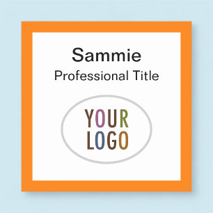 Orange Square Name Badge with Logo Pin or Magnetic