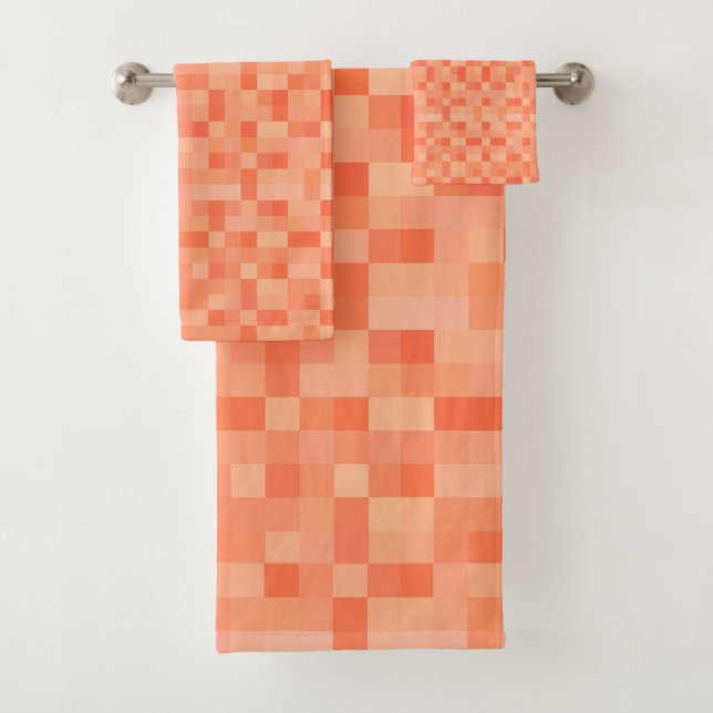 Orange Square Pixels  Bath Towel Set (Insitu)